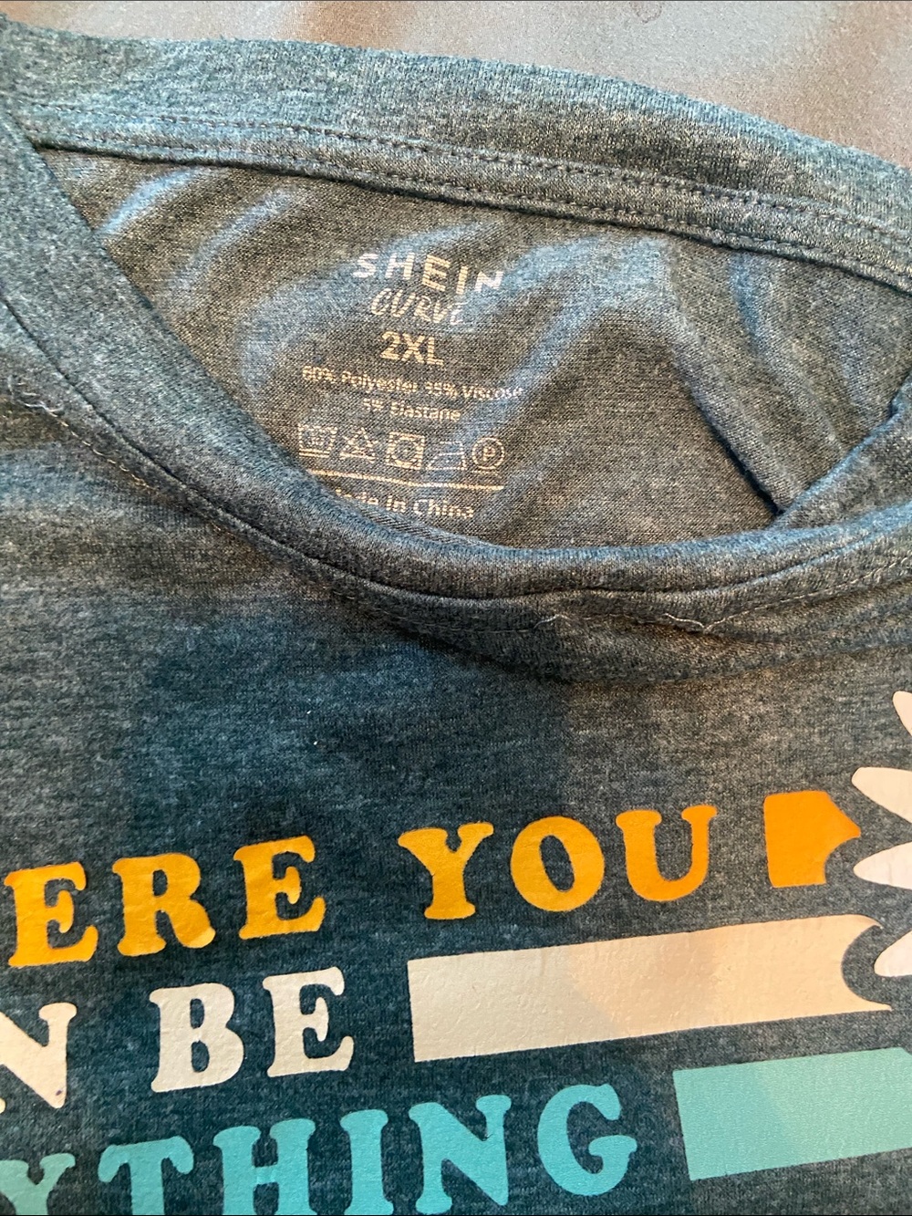 SHEIN Girls Heather Gray Graphic Tee with Yellow & Teal Accents